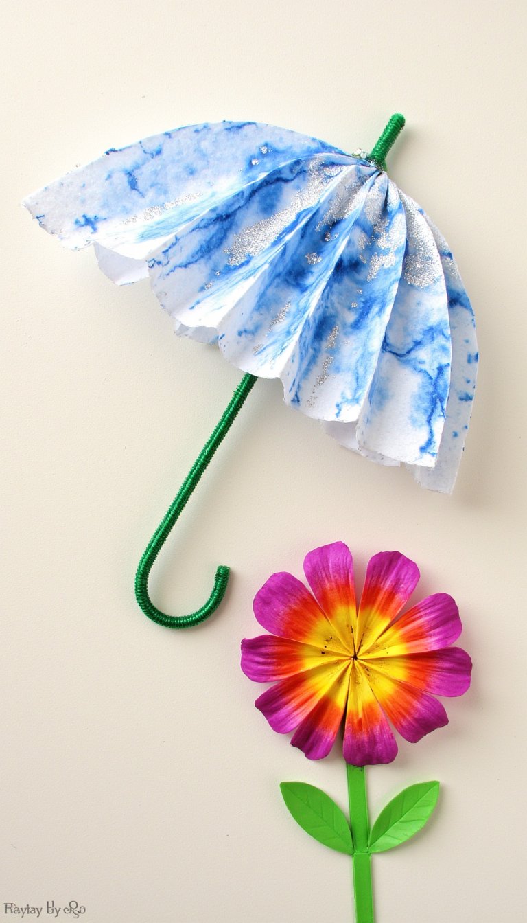 2. Coffee Filter Umbrellas & Blooming Flowers
