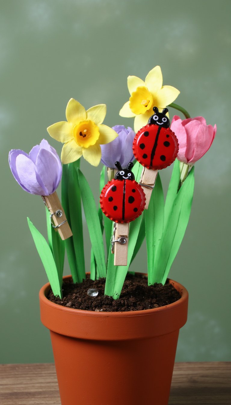 10. Bottle Cap Ladybugs
