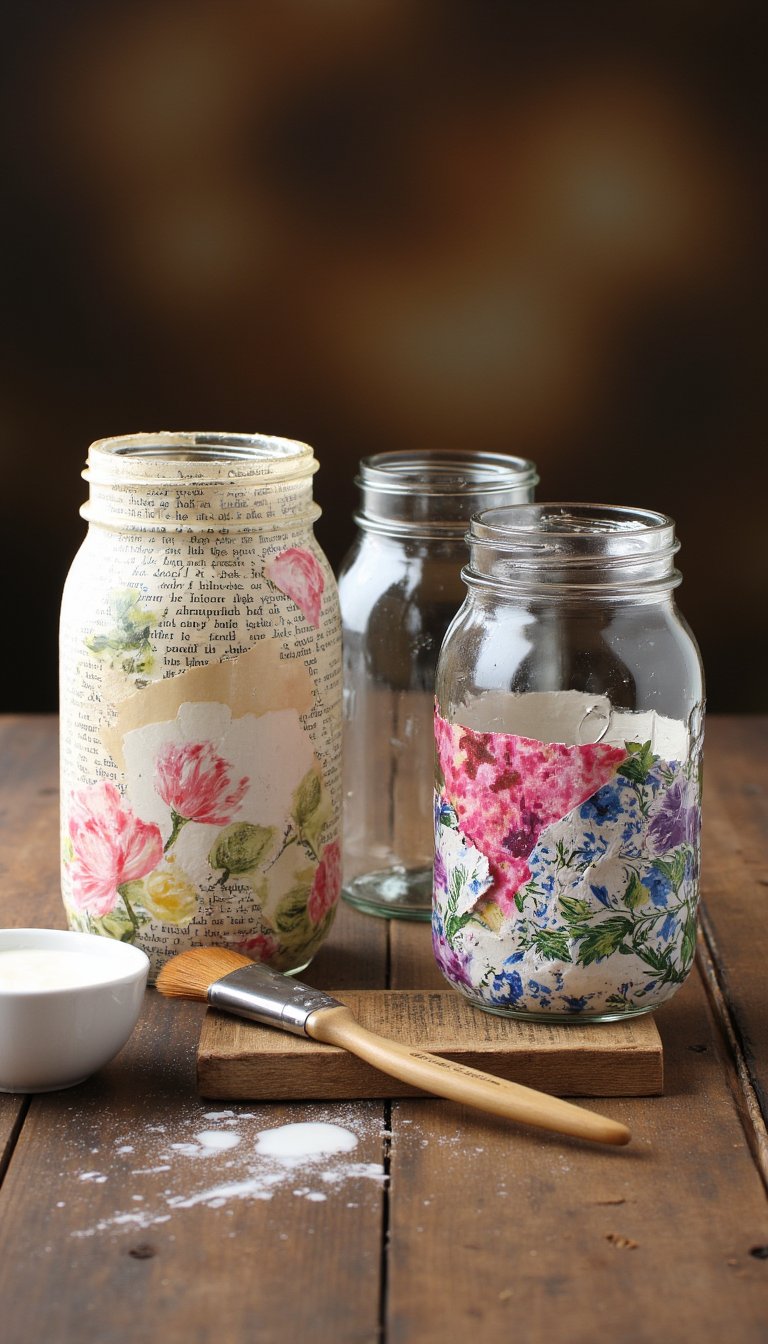 10. Decoupage Mason Jars