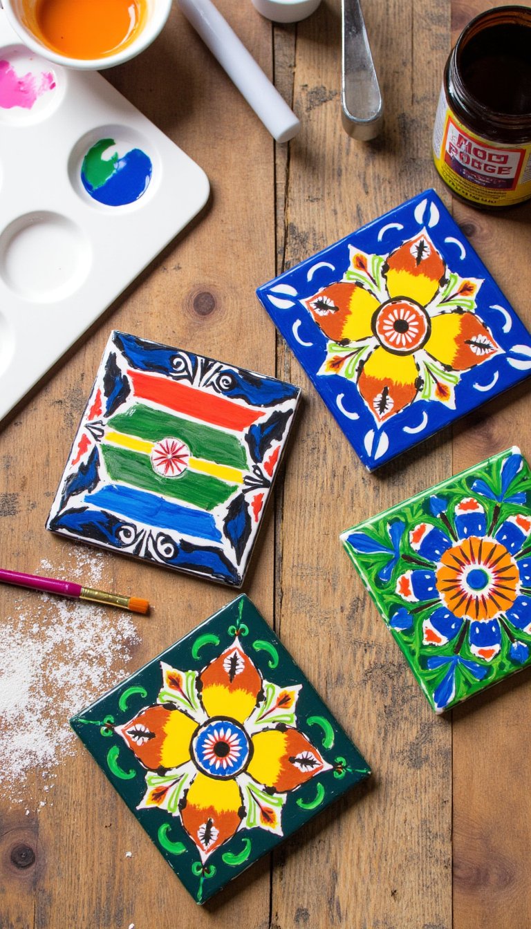 3. Geometric "Talavera" Tile Coasters
