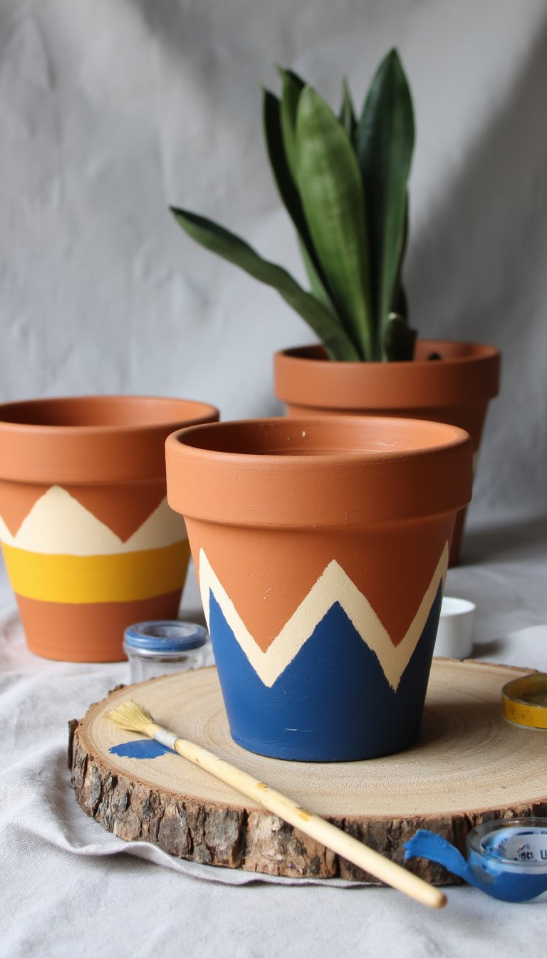 6. Geometric Painted Plant Pots