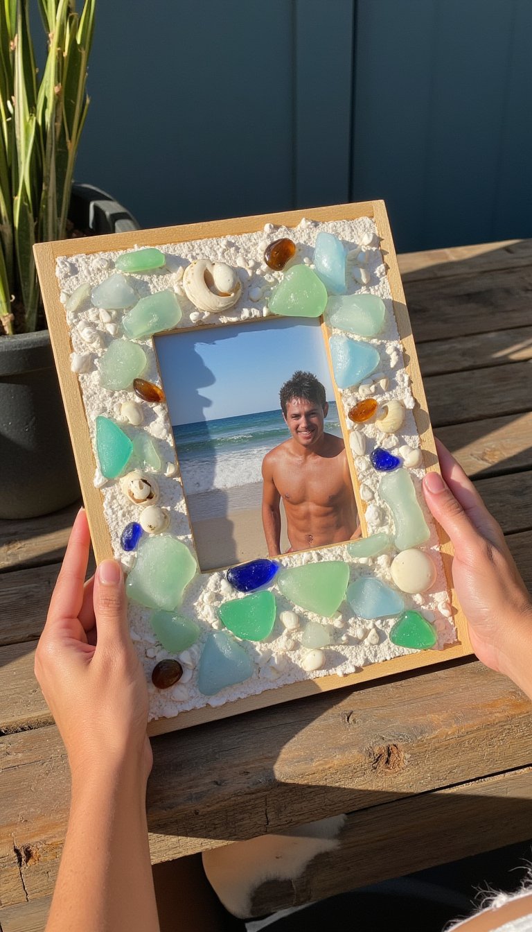 7. Beach Glass or Sea Glass Mosaic Frame