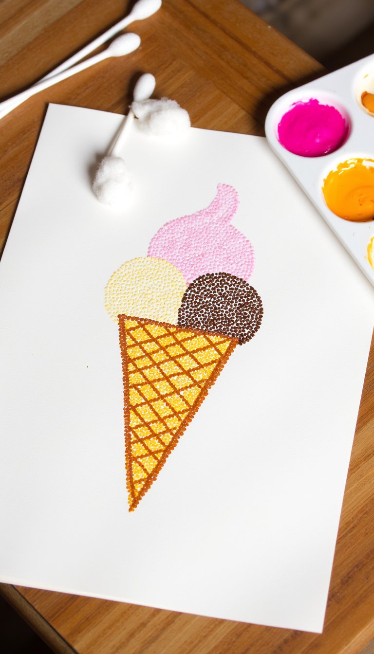 7. Ice Cream Cone Pointillism Art