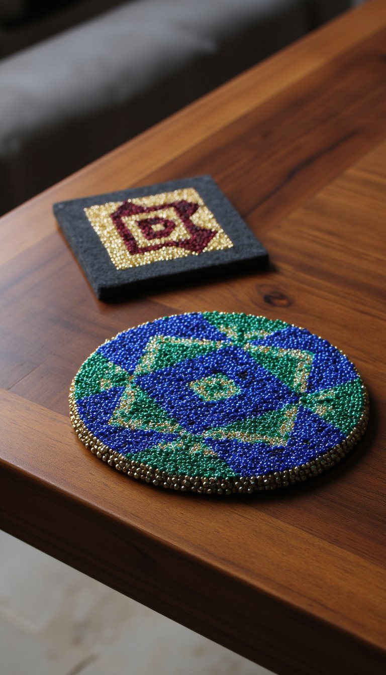 9. Geometric Beaded Coasters