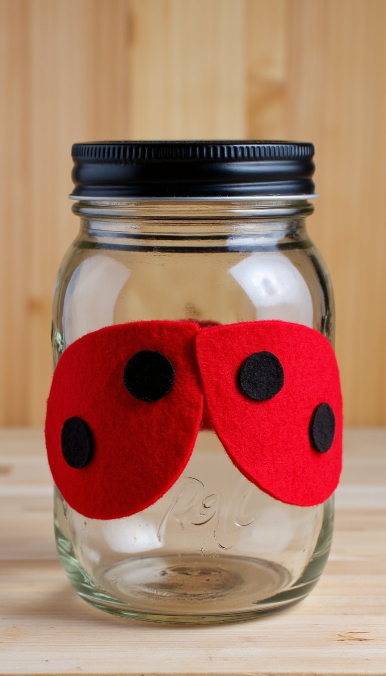 7. Ladybug-Decorated Mason Jar