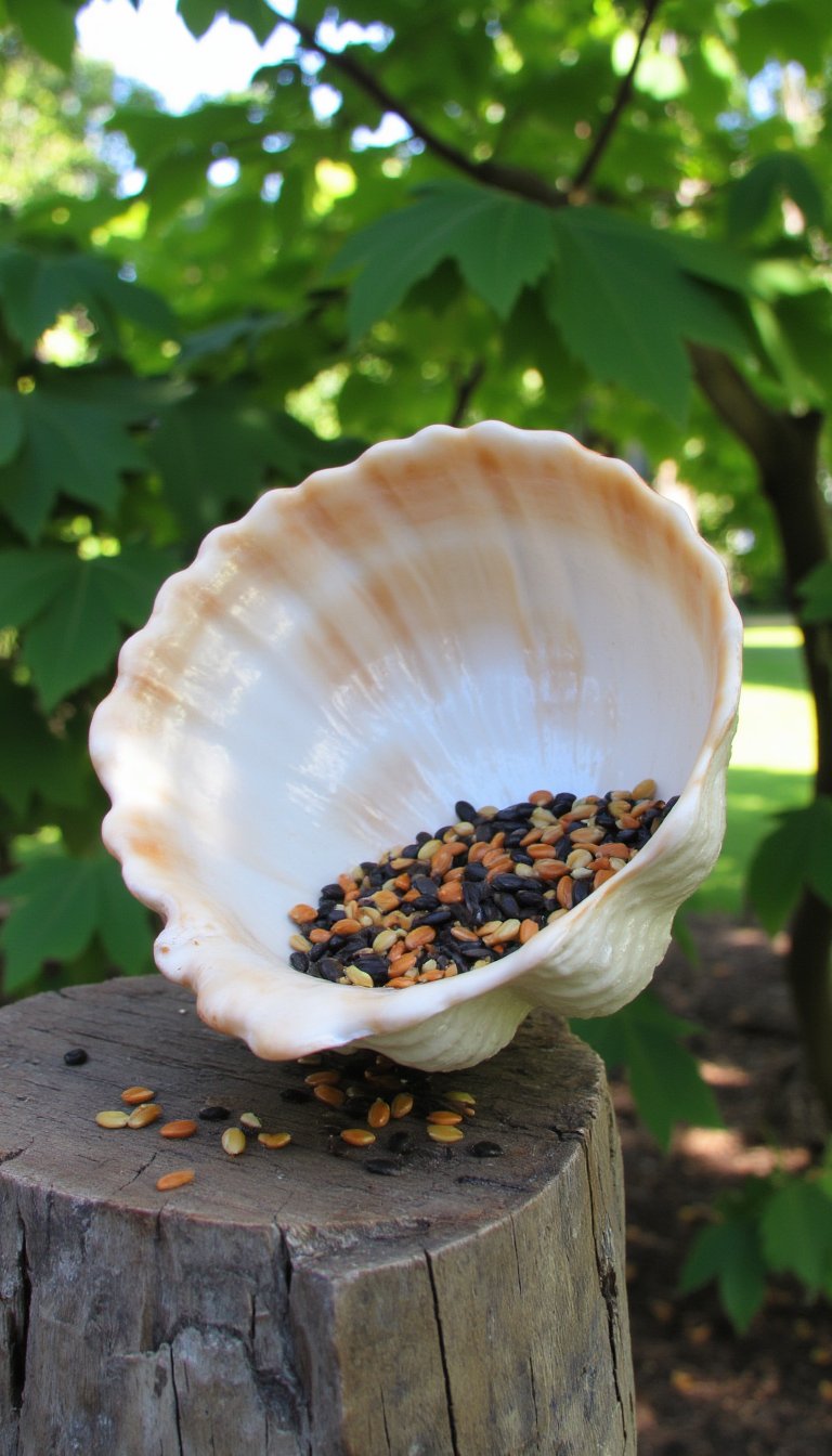19. Whimsical Shell Bird Feeder