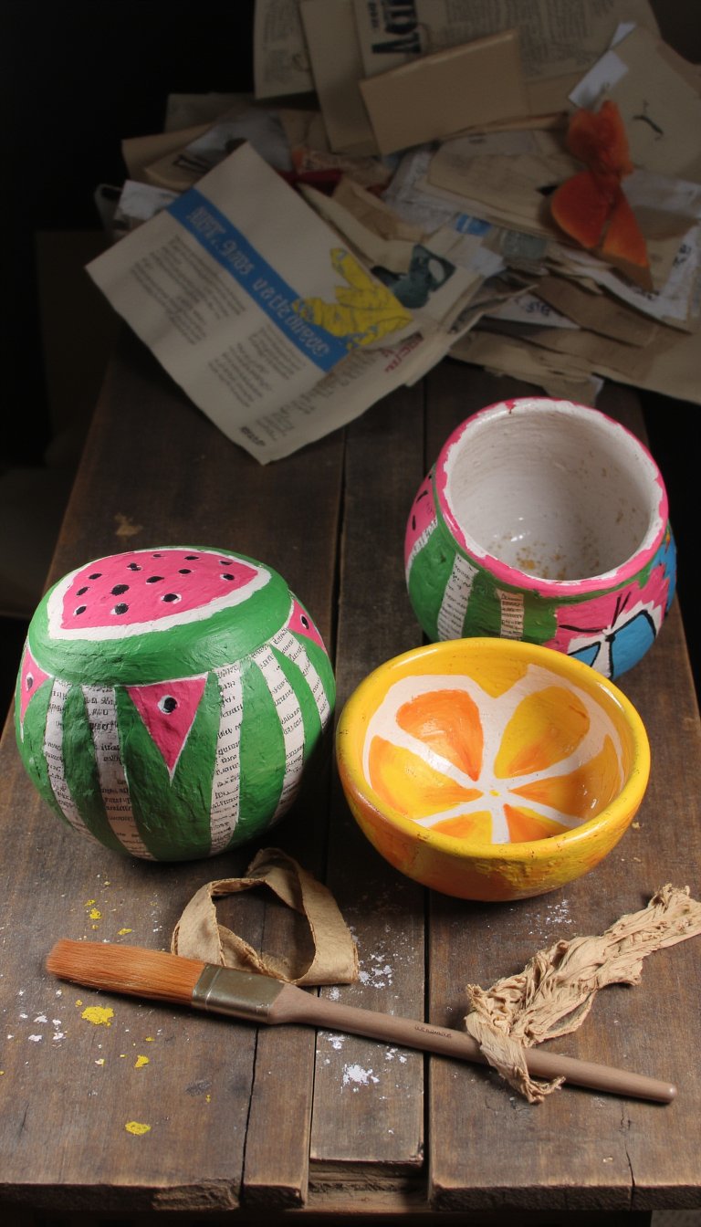 4. Funky Paper Mache Fruit Bowls