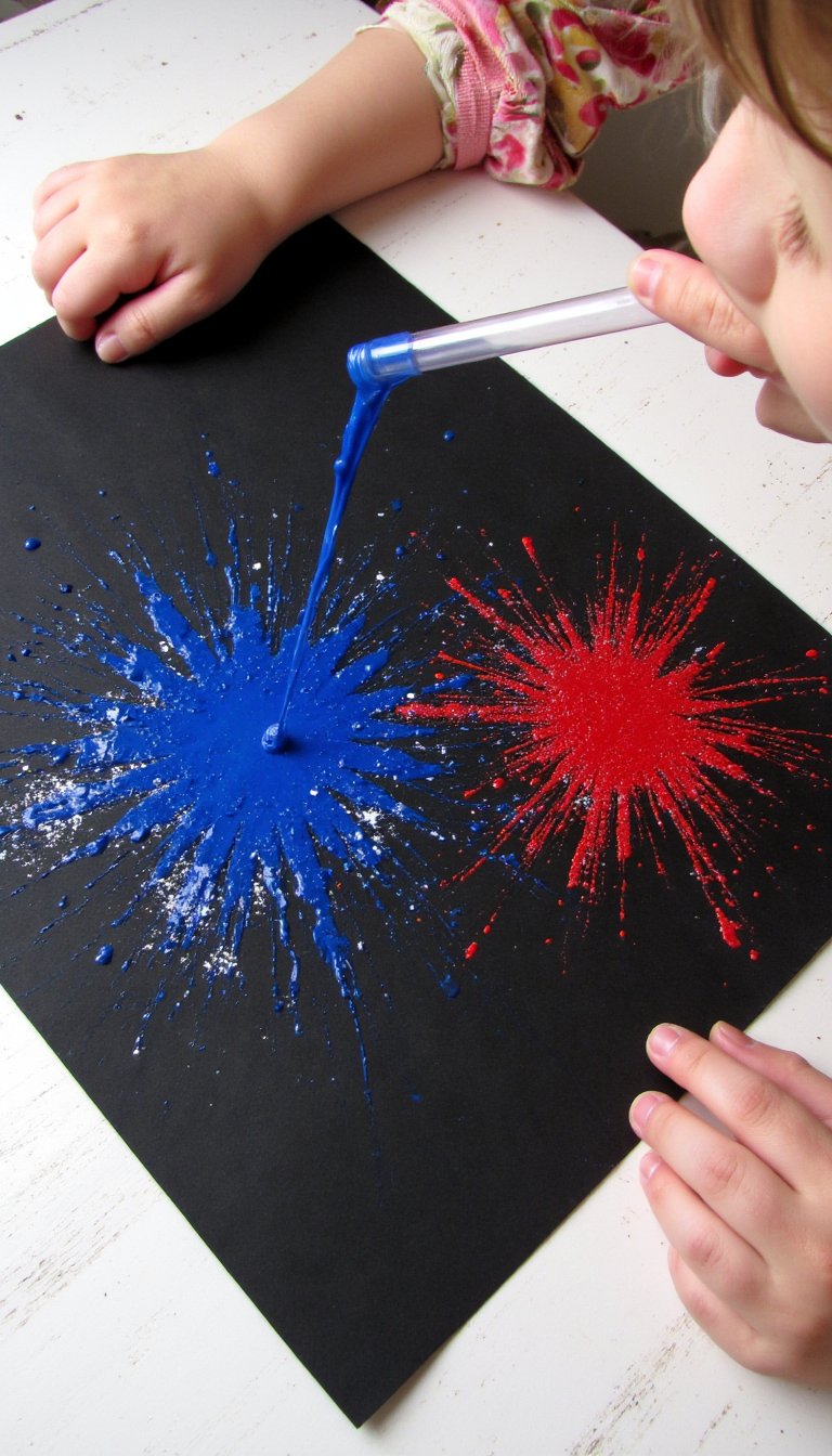 2. Straw-Blown Fireworks Painting