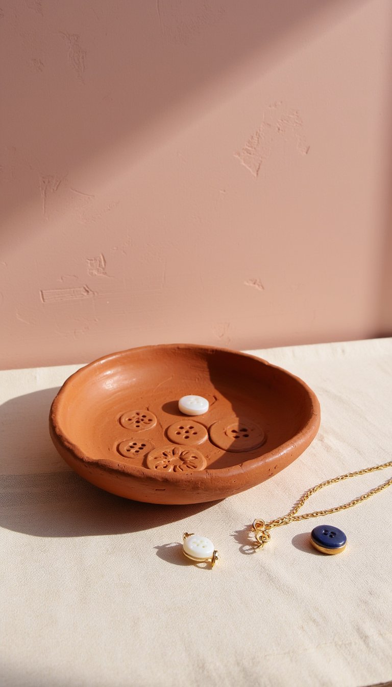 25. Button-Embossed Clay Jewelry Dish