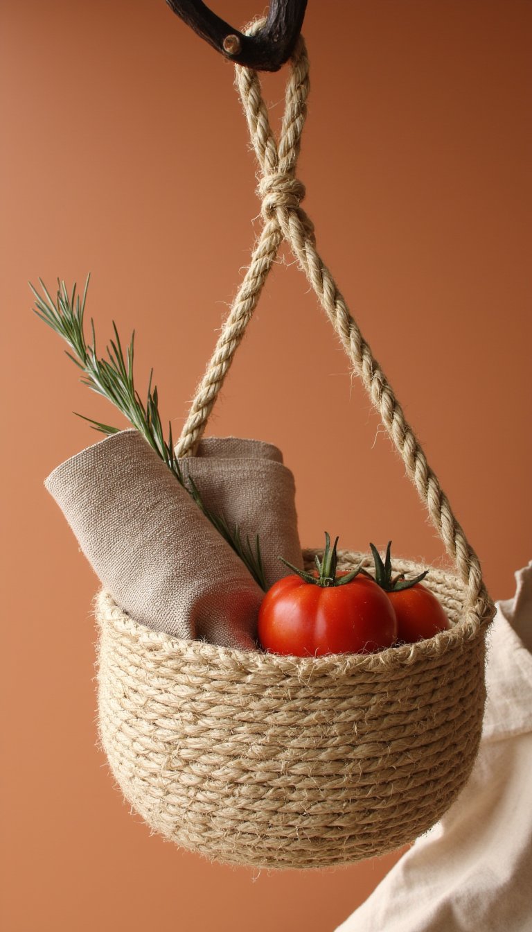13. Build a Hanging Rope Basket for Produce or Towels