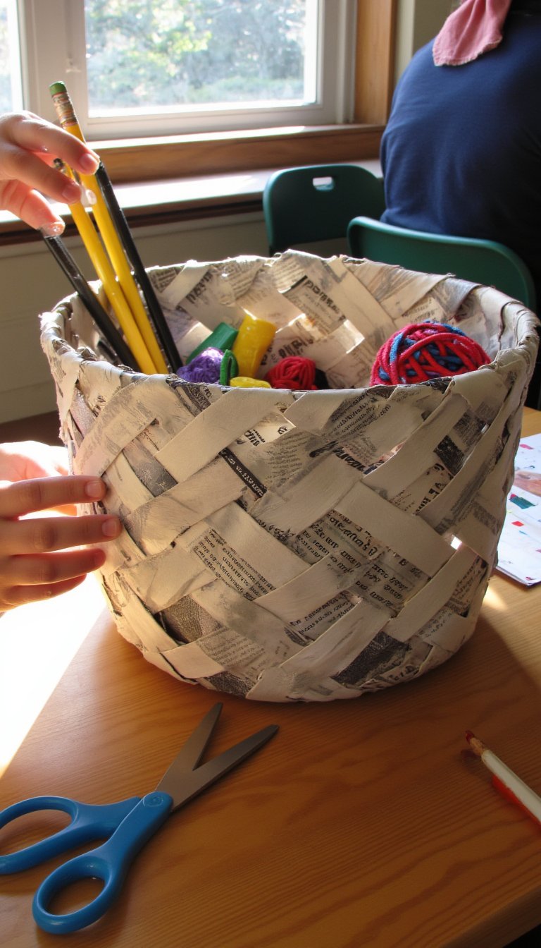 3. Newspaper Basket Weaving