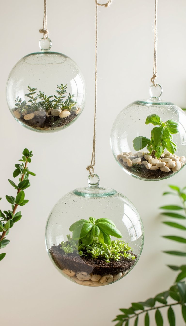11. Hanging Glass Globe Herb Terrariums