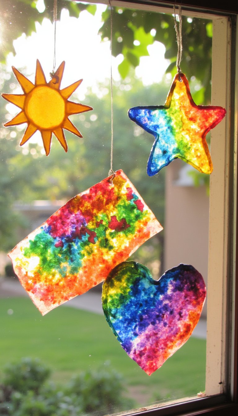 17. “Stained Glass” Shapes with Crayons