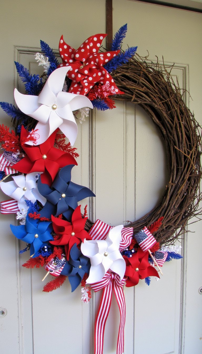 3. The Whimsical Pinwheel Parade Wreath