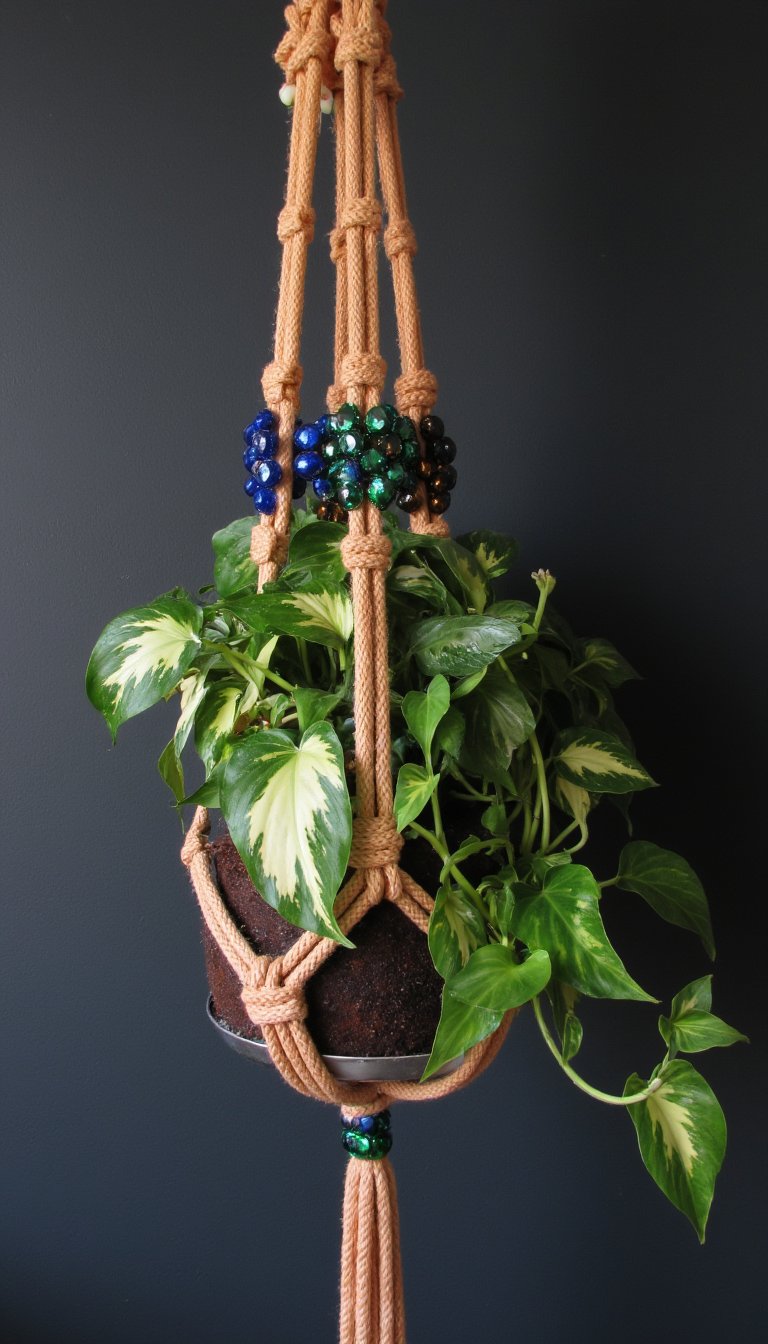 15. Macramé Plant Hangers with Bead Accents