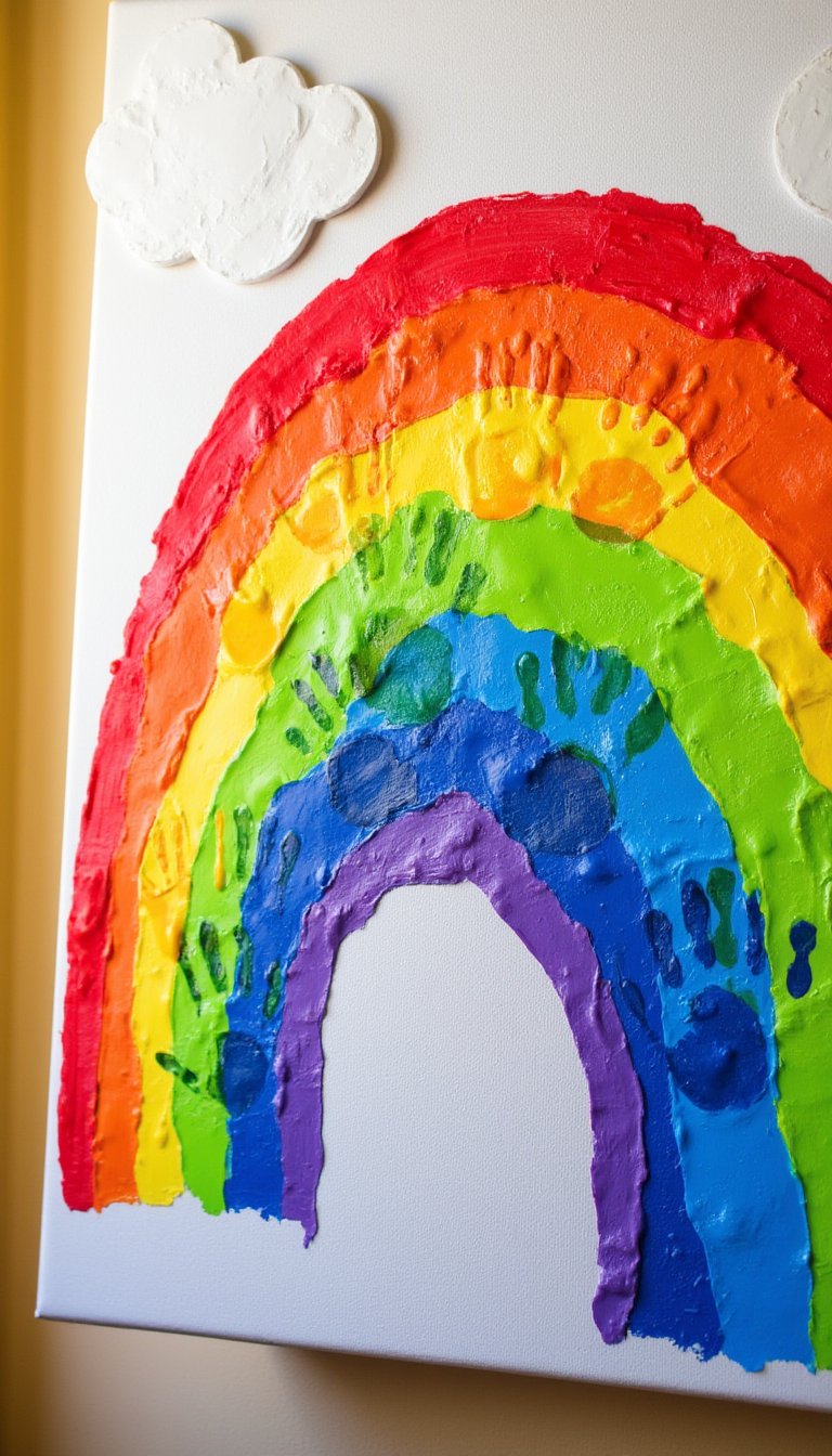 13. Collaborative Handprint Rainbow Wall Art