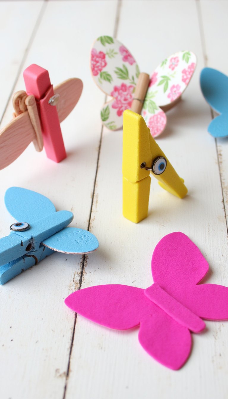 3. Vibrant Butterfly Clothespin Magnets