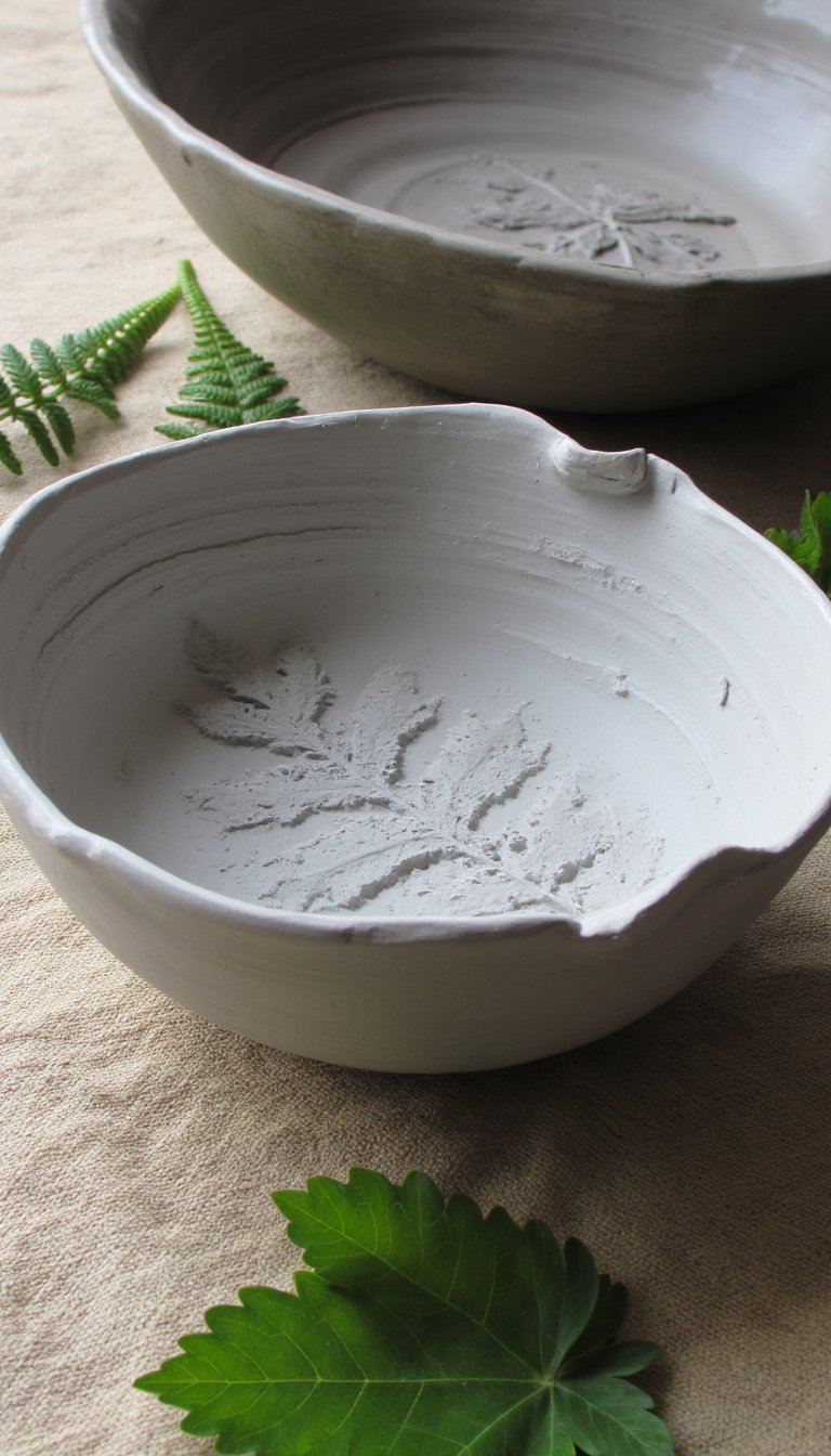 3. Nature-Printed Clay Bowls