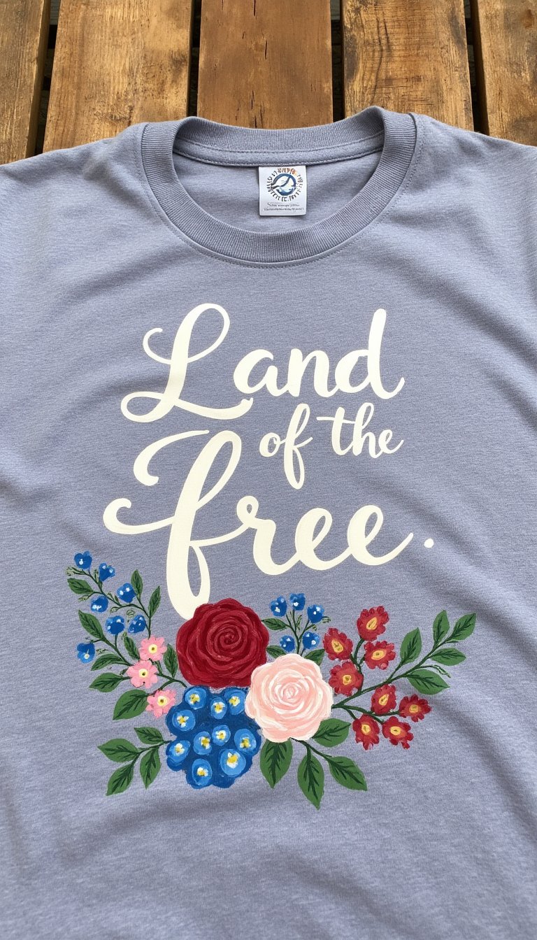 20. "Land of the Free" Script with Florals