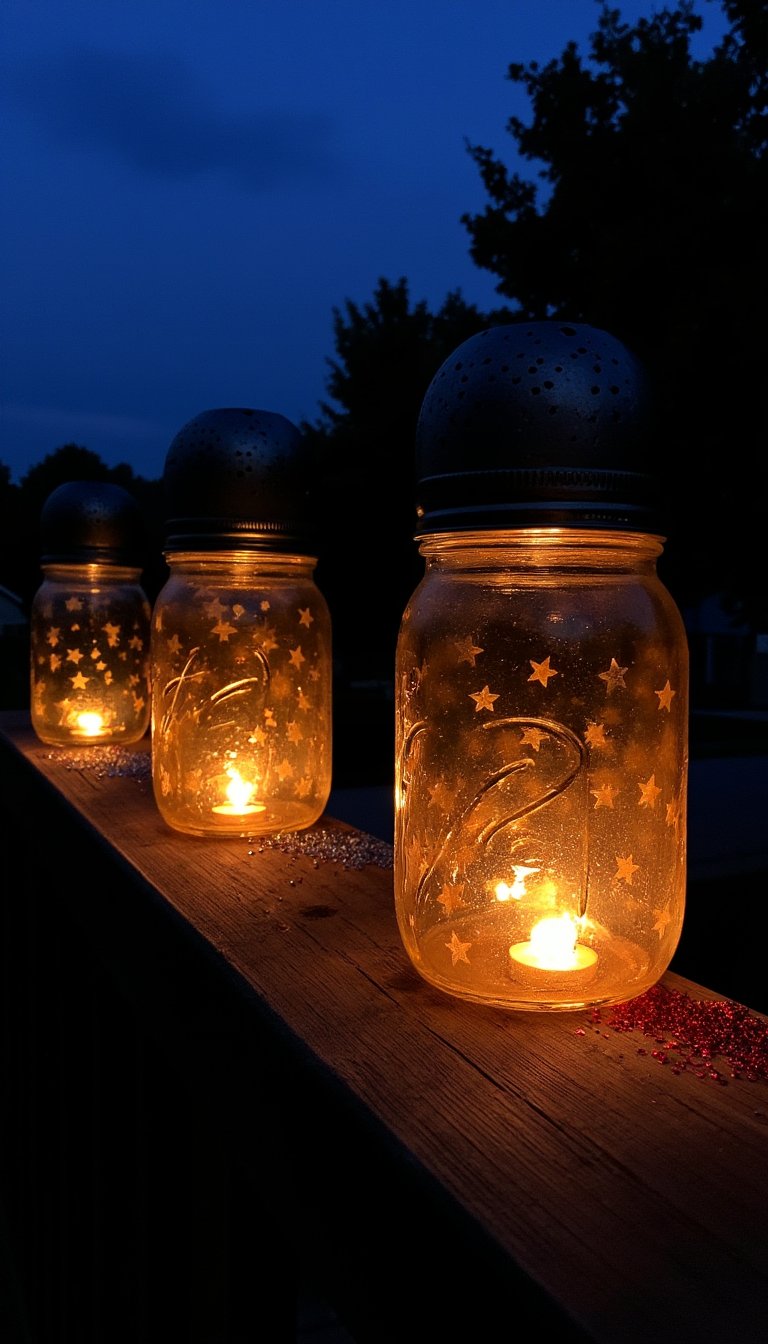 5. Mason Jar Lanterns with Patriotic Perforations