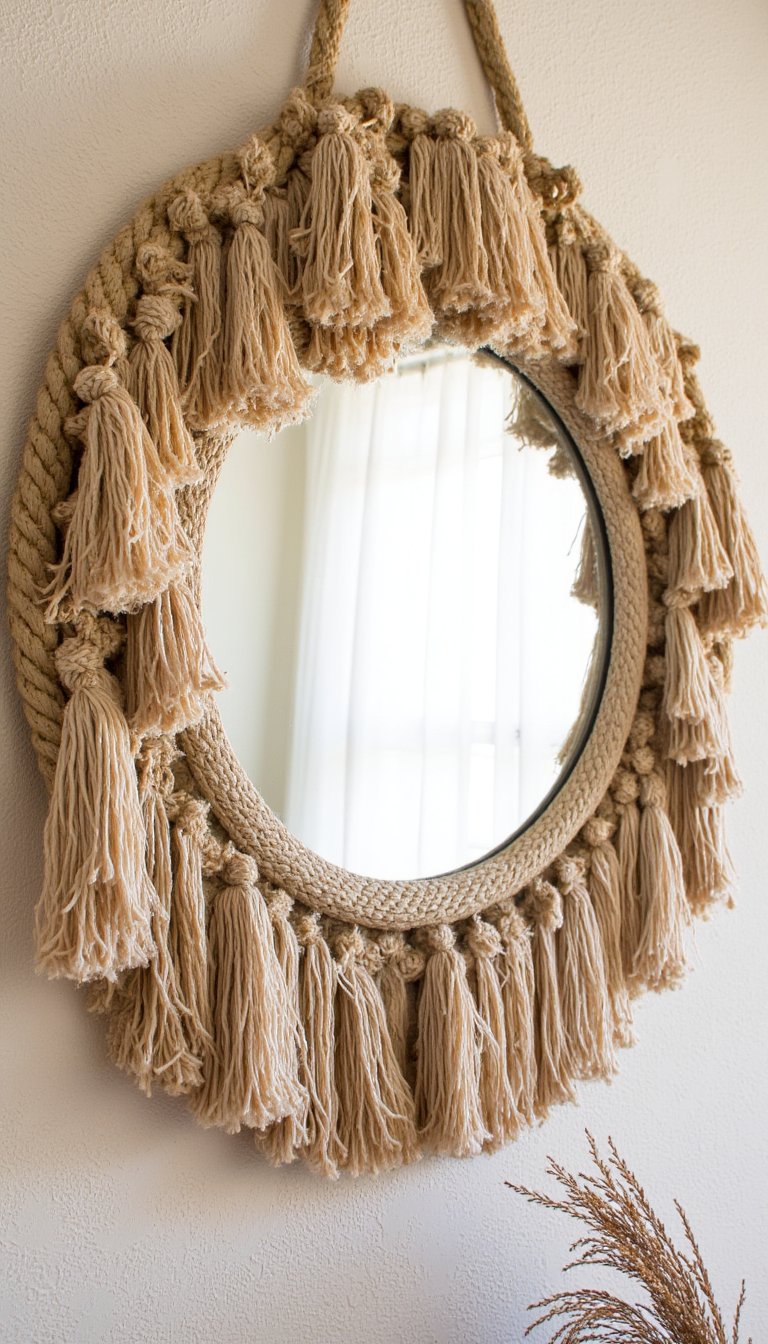 8. Fringed Rope Mirror for a Entryway