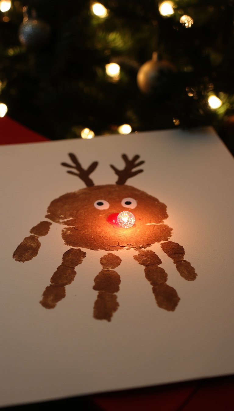 12. Handprint Reindeer with a Glowing Nose