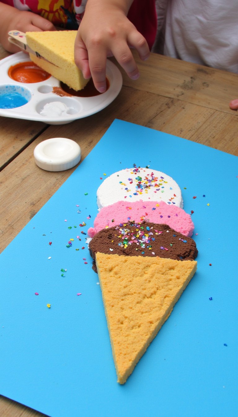 3. Sponge Painted Ice Cream Cones