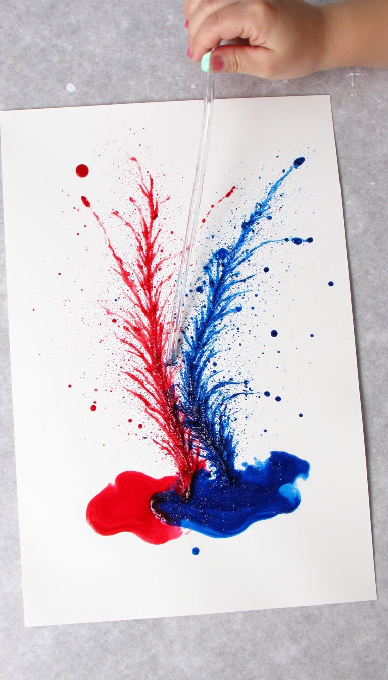 15. “Firework” Straw Blowing Art