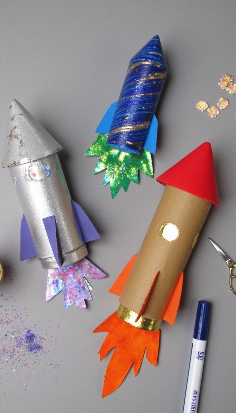 9. Cardboard Tube Rocket Ships