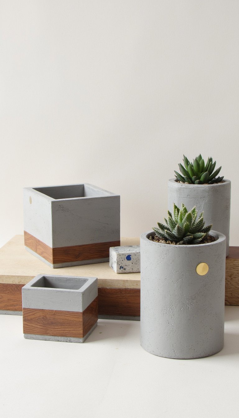 2. Concrete & Wood Modern Planters