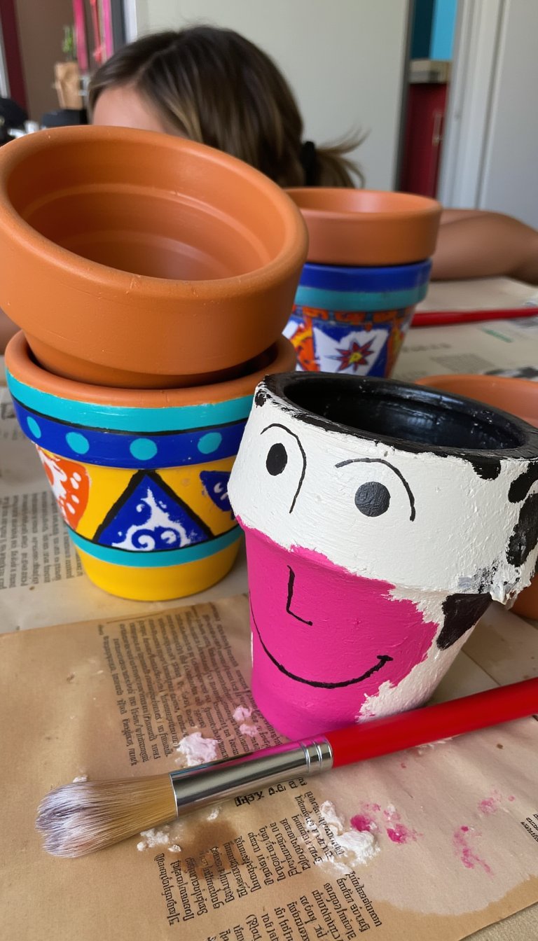 14. Painted "Terra Cotta" Pots