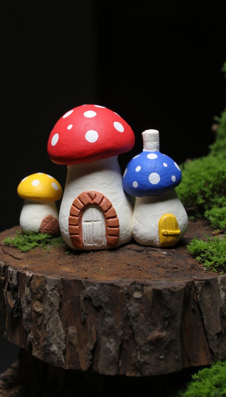 12. Clay Mushroom House Figurines