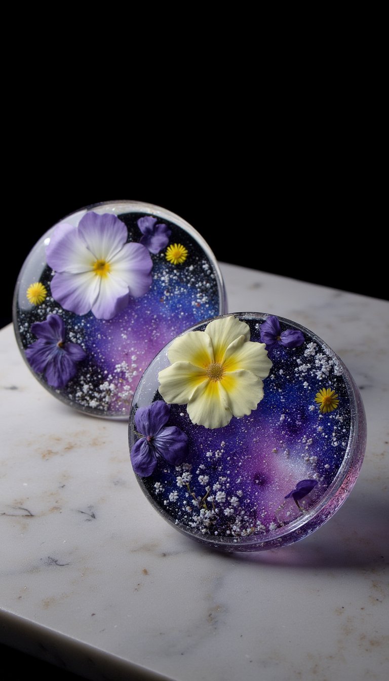 3. Pressed Flower Galaxy Resin Coasters