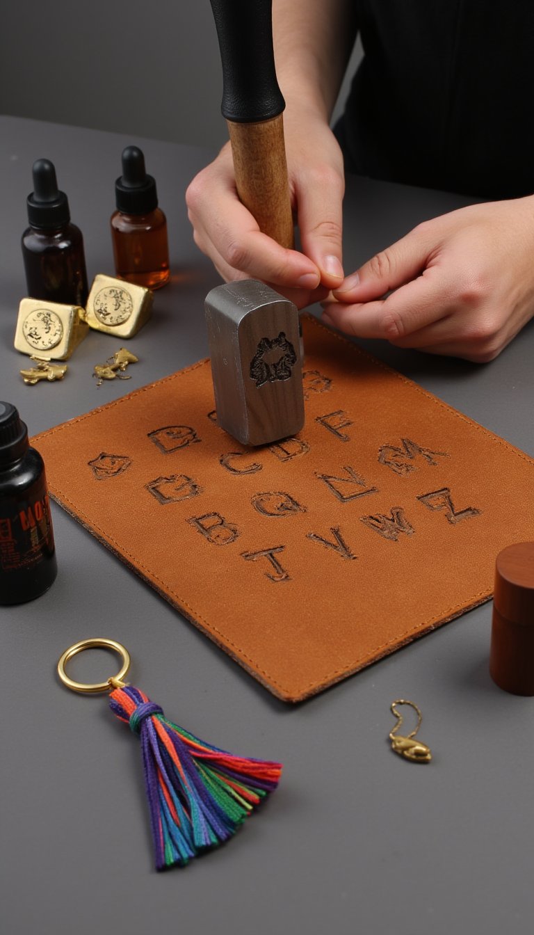 5. Leather Stamping Keychains or Bookmarks