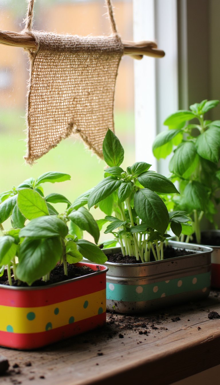 18. Cheerful Garden Flag from Burlap