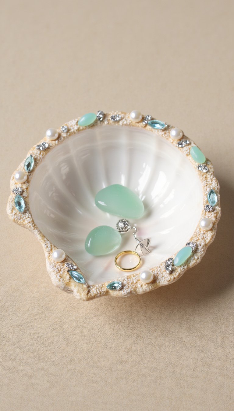 8. Pearl-Adorned Shell Jewelry Dish