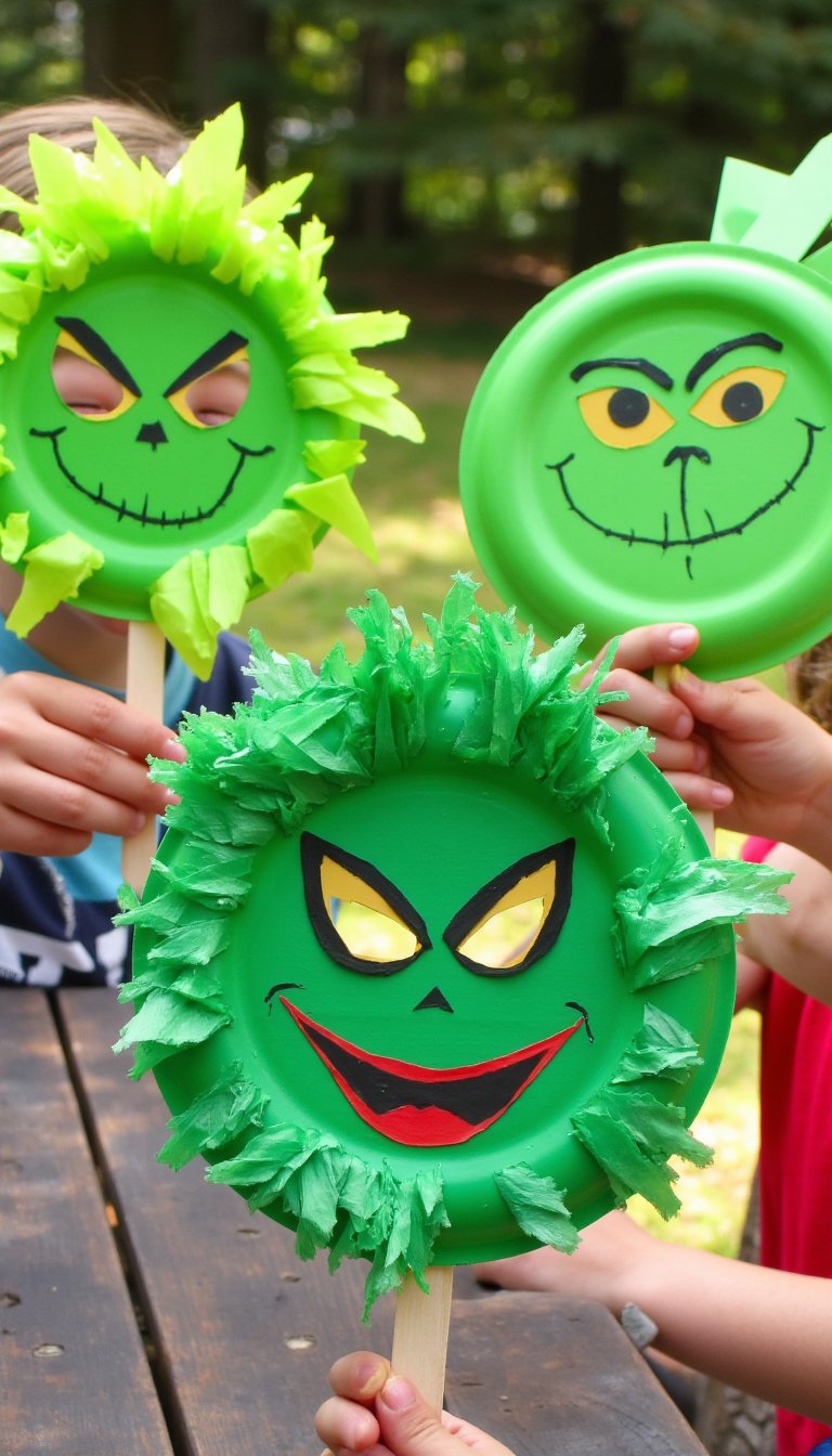 9. Paper Plate Grinch Masks