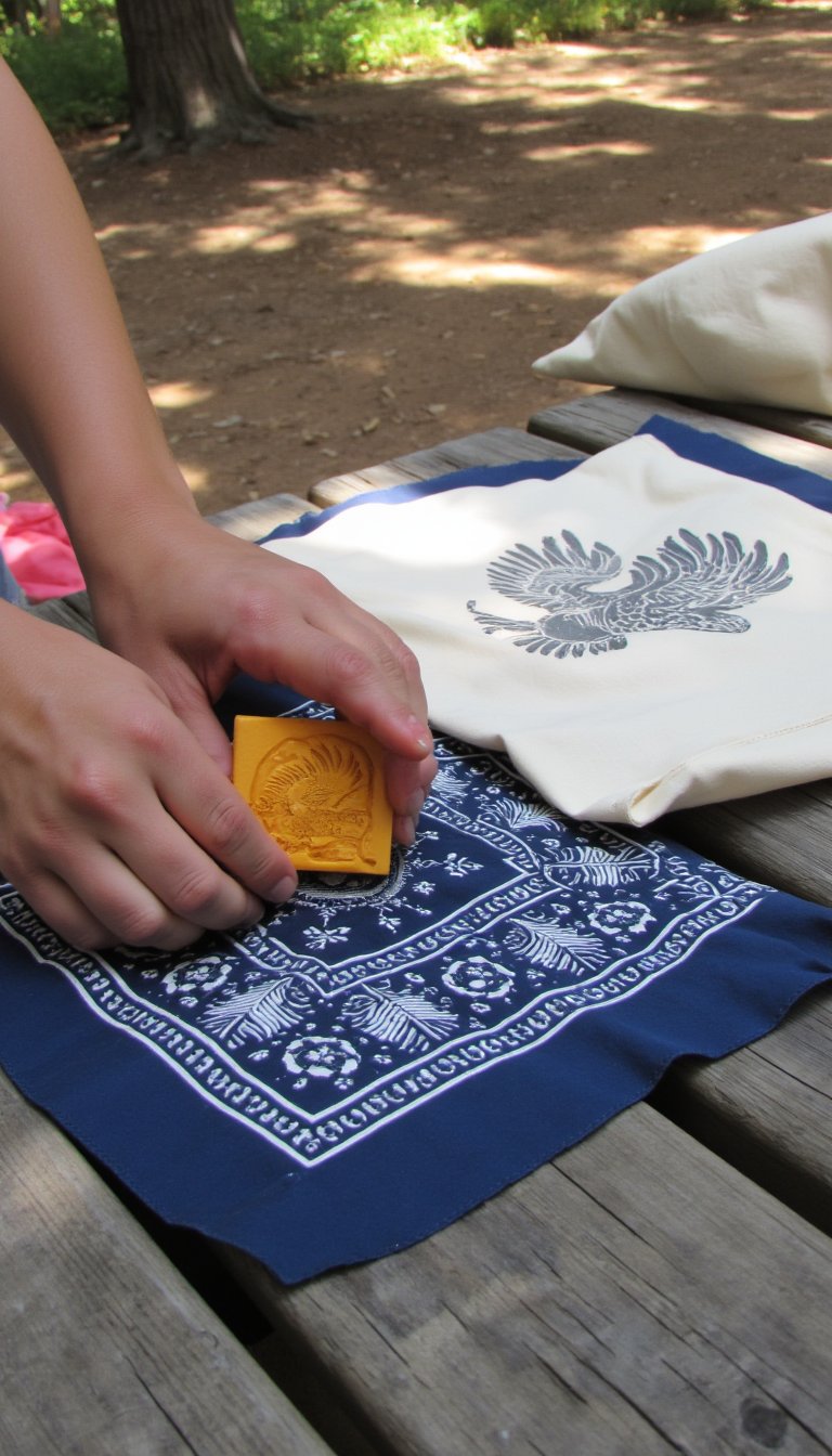 14. DIY Stamped Bandanas or Camp Flags
