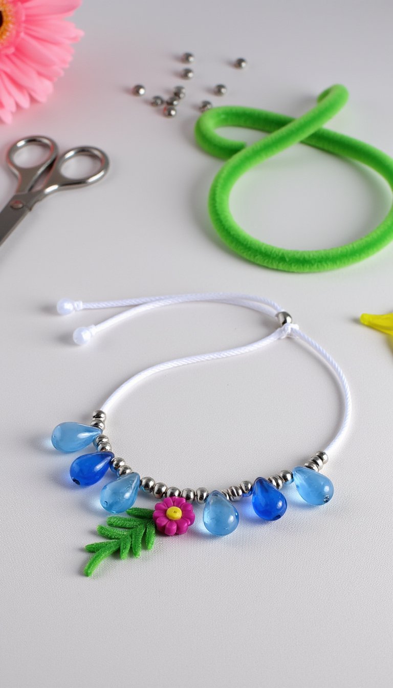 7. “Raindrop” Necklace with Bead Flowers