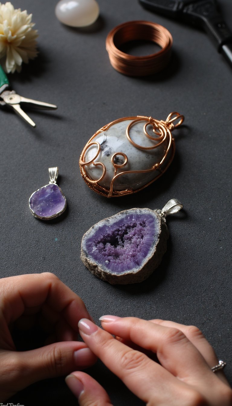 21. Wire-Wrapped Stone Pendants