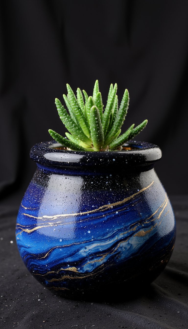 10. A 'Starry Night' Pour Paint Planter