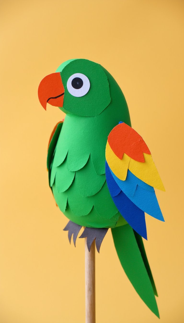 27. Paper Parrot Puppet on a Stick