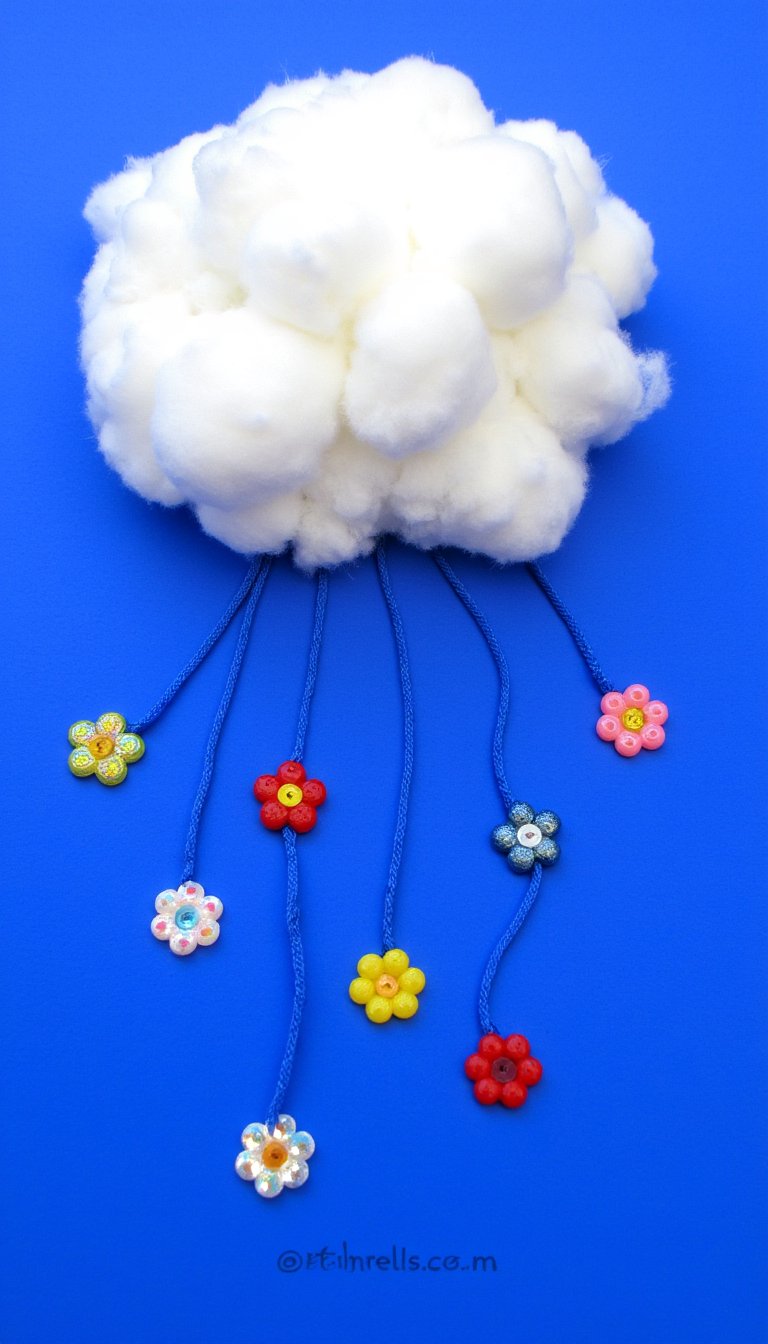 11. Cotton Ball Clouds with Raindrop Threads