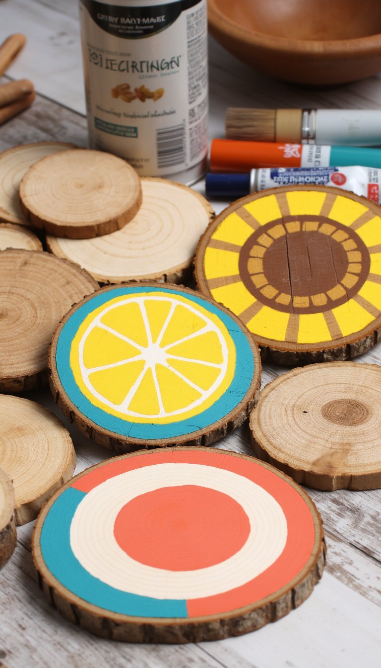 2. Painted Wood Slice Coasters