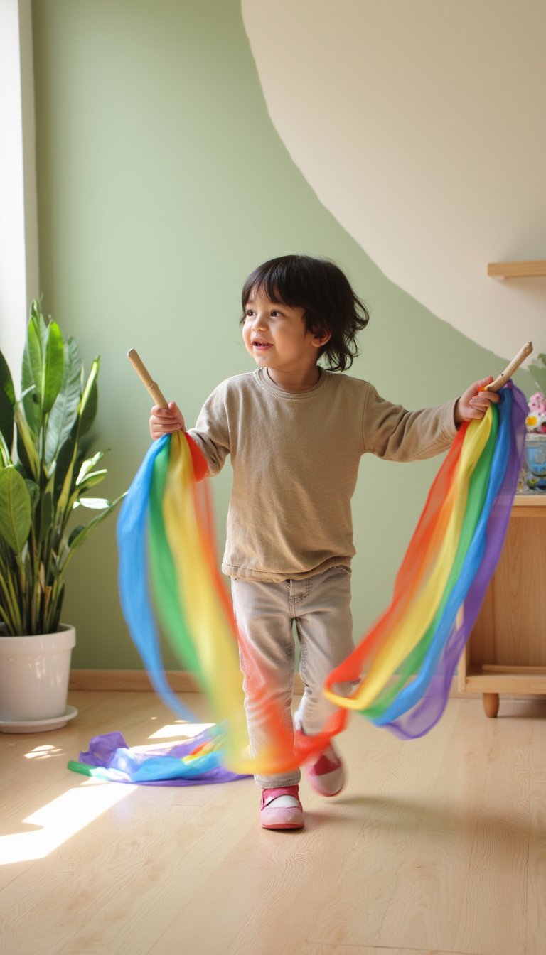6. Rainbow Ribbon Dance & Gross Motor Play