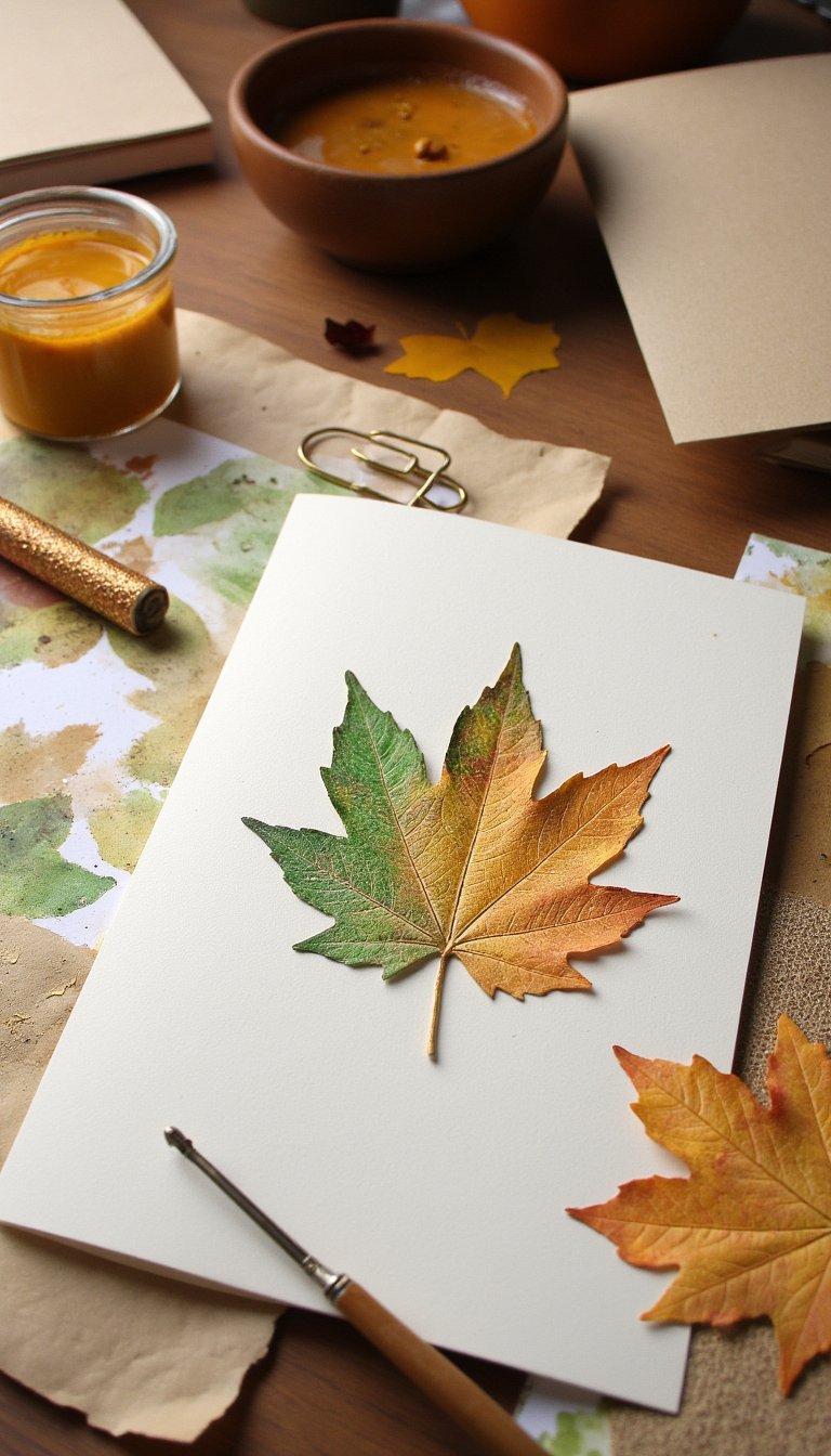 26. Nature-Inspired Leaf Print Cards