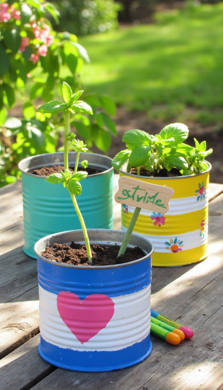 22. Tin Can Herb Planters