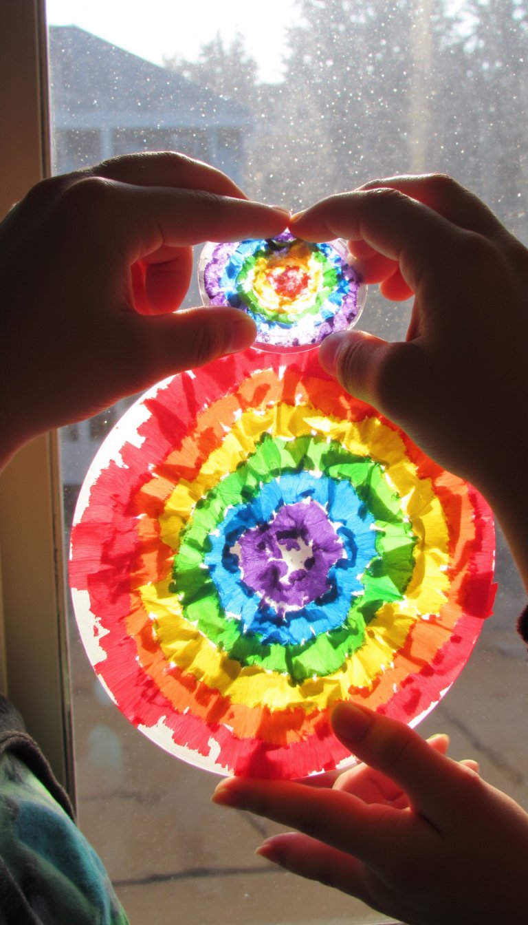 28. Radiant Tissue Paper Suncatchers