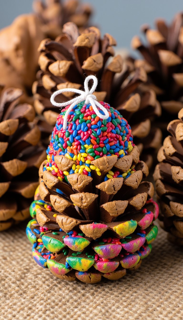 20. Rainbow Pine Cone Bird Feeders