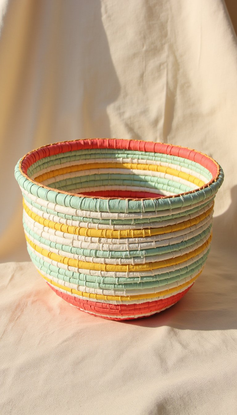 7. Woven Rag Basket from Old T-Shirts